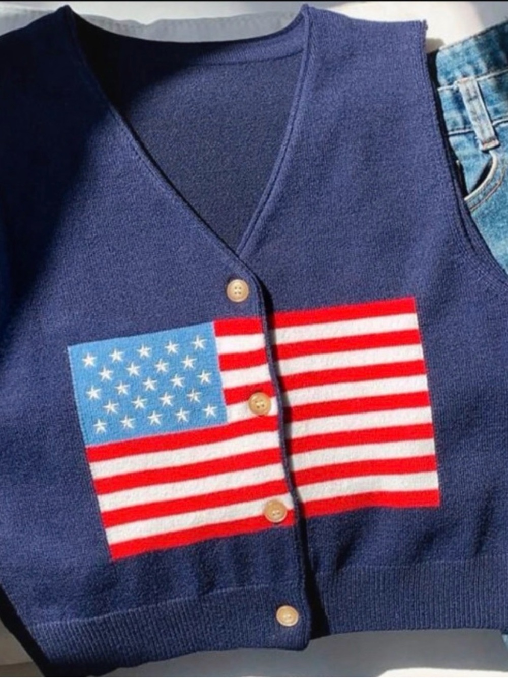 Navy Flag Knit Vest with Stars & Stripes